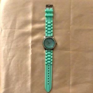 Mint Green/Silver Rhinestone Studded Watch